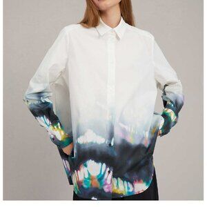 MUNTHE Volta White Organic Cotton Tie-Dye Print Button-Down Blouse